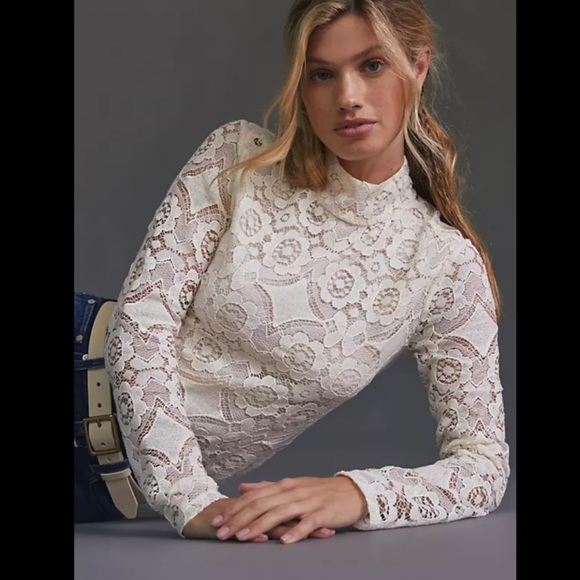 Anthropologie NWT Maeve Lace Mock Neck Top Size S. - Picture 3 of 13